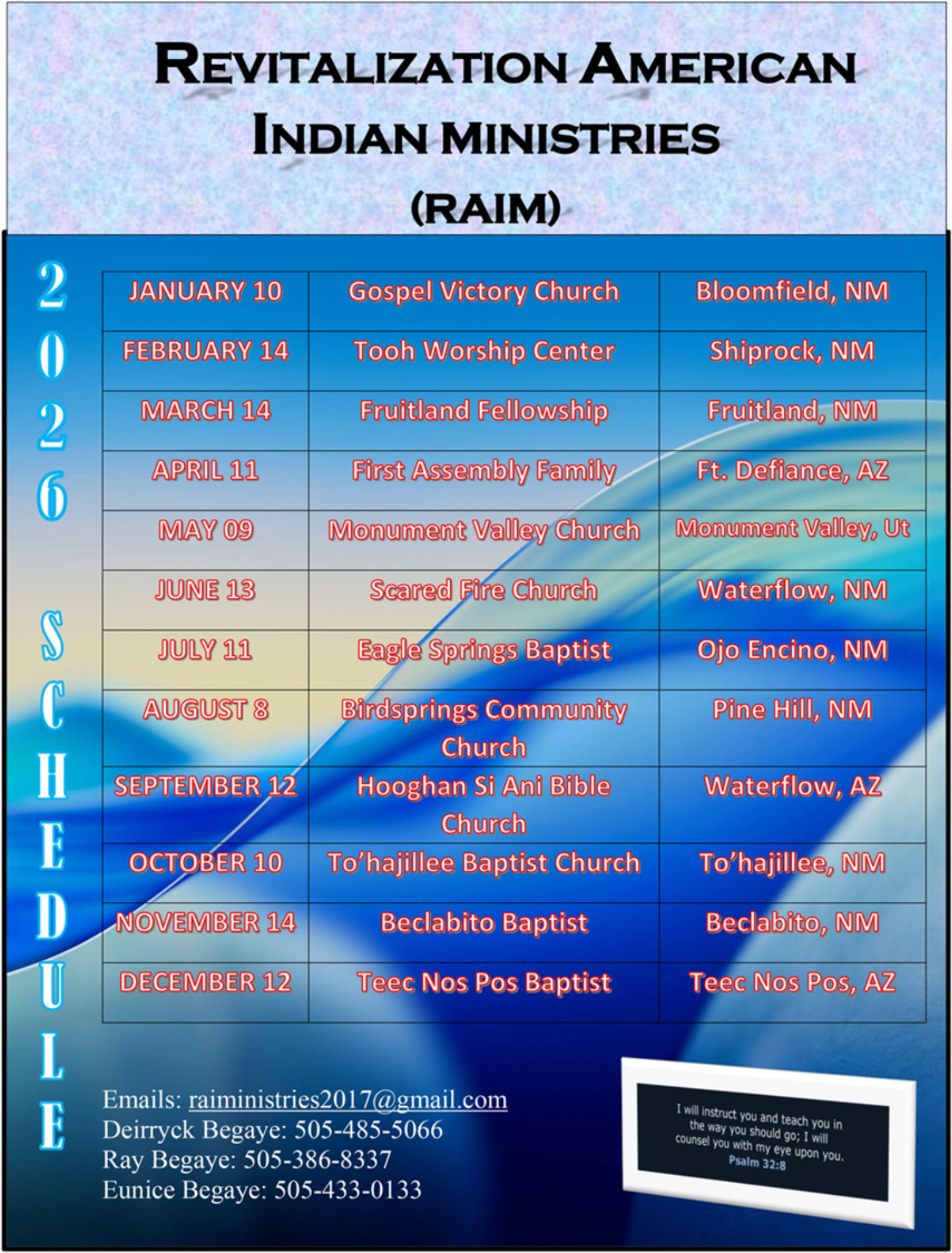 RAIM 2026 ministry schedule